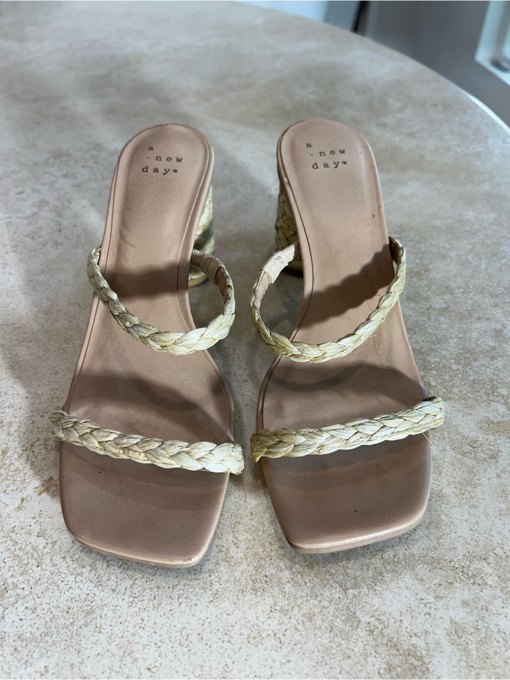 a new day Braided Strap Block Heel Sandals in Tan and Cream
